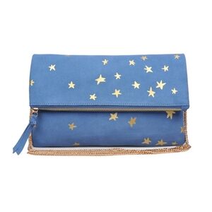 Moda Luxe New North Clutch Blue Vegan Suede Metallic Gold Star Crossbody